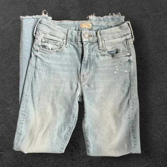 MOTHER The Looker Sacred Slit Ankle Jean in Nice Shot Paint splatter Frayed 24 - Picture 2 of 14